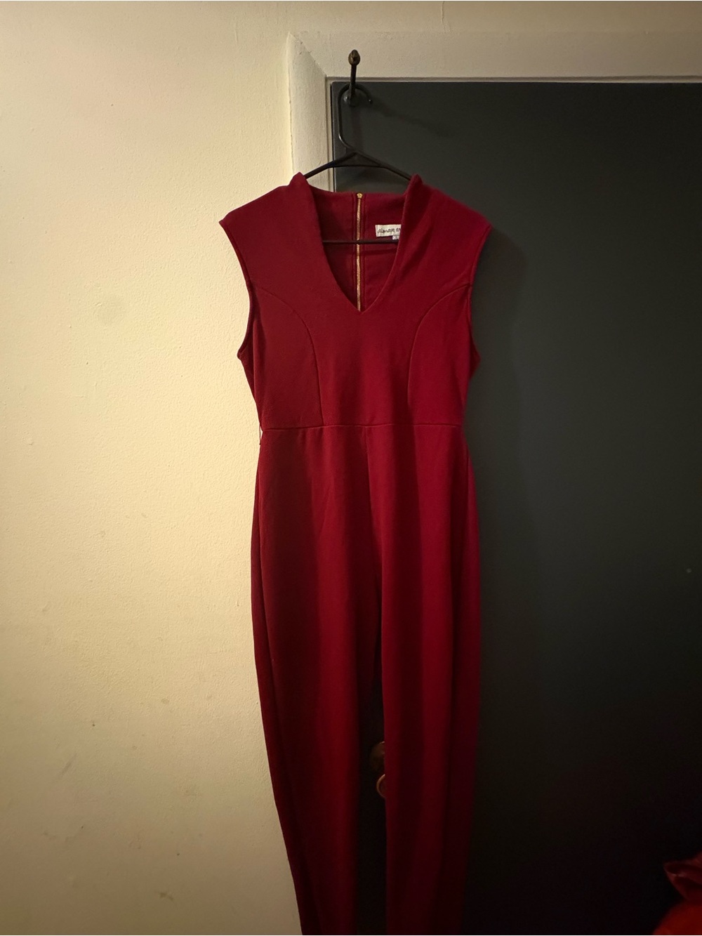Sleeveless V-neck Jumpsuit in Deep Wine Red